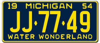 1954 MICHIGAN STATE LICENSE PLATE--