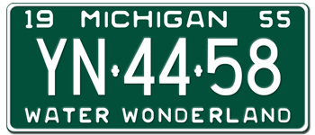 1955 MICHIGAN STATE LICENSE PLATE--EMBOSSED WITH YOUR CUSTOM NUMBER