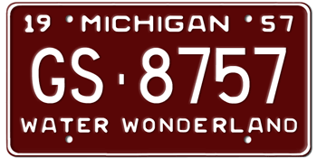 1957 MICHIGAN STATE LICENSE PLATE - EMBOSSED WITH YOUR CUSTOM NUMBER