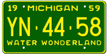 1959 MICHIGAN STATE LICENSE PLATE--EMBOSSED WITH YOUR CUSTOM NUMBER - This plate also used in 1960 and 1961