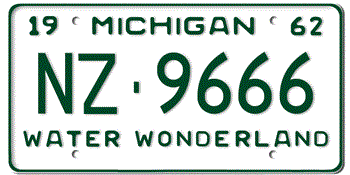 1962 MICHIGAN STATE LICENSE PLATE--EMBOSSED WITH YOUR CUSTOM NUMBER - This plate also used in 1963 and 1964