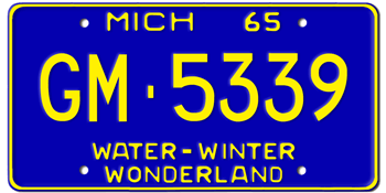 1965 MICHIGAN STATE LICENSE PLATE--EMBOSSED WITH YOUR CUSTOM NUMBER