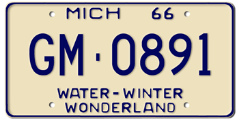 1966 MICHIGAN STATE LICENSE PLATE--EMBOSSED WITH YOUR CUSTOM NUMBER