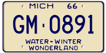 1966 MICHIGAN STATE LICENSE PLATE--