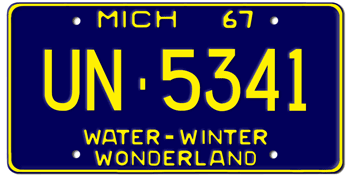 1967 MICHIGAN STATE LICENSE PLATE--EMBOSSED WITH YOUR CUSTOM NUMBER