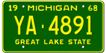 1968 MICHIGAN STATE LICENSE PLATE--EMBOSSED WITH YOUR CUSTOM NUMBER