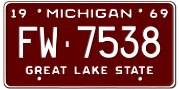 1969 MICHIGAN STATE LICENSE PLATE--EMBOSSED WITH YOUR CUSTOM NUMBER