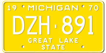 1970 MICHIGAN STATE LICENSE PLATE--EMBOSSED WITH YOUR CUSTOM NUMBER