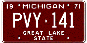 1971 MICHIGAN STATE LICENSE PLATE--EMBOSSED WITH YOUR CUSTOM NUMBER - This plate also used in 1972