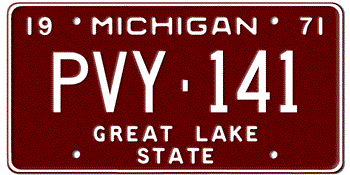 1971 MICHIGAN STATE LICENSE PLATE-- - This plate also used in 1972