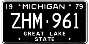 1979 MICHIGAN STATE LICENSE PLATE--EMBOSSED WITH YOUR CUSTOM NUMBER - This plate also used in 80, 81, and 1982