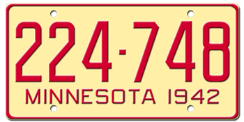 1942 MINNESOTA STATE LICENSE PLATE--EMBOSSED WITH YOUR CUSTOM NUMBER