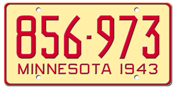 1943 MINNESOTA STATE LICENSE PLATE--EMBOSSED WITH YOUR CUSTOM NUMBER