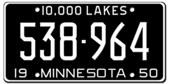 1950 MINNESOTA STATE LICENSE PLATE--EMBOSSED WITH YOUR CUSTOM NUMBER