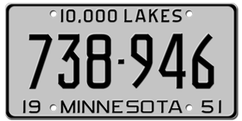 1951 MINNESOTA STATE LICENSE PLATE--EMBOSSED WITH YOUR CUSTOM NUMBER