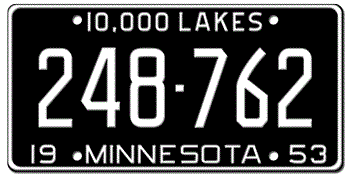 1953 MINNESOTA STATE LICENSE PLATE--