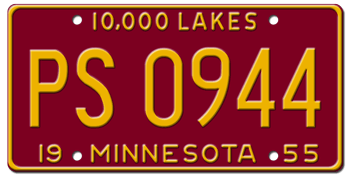 1955 MINNESOTA STATE LICENSE PLATE--EMBOSSED WITH YOUR CUSTOM NUMBER