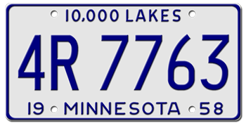 1958 MINNESOTA STATE LICENSE PLATE--EMBOSSED WITH YOUR CUSTOM NUMBER - This plate also used in 1959