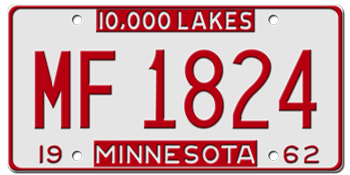 1962 MINNESOTA STATE LICENSE PLATE--EMBOSSED WITH YOUR CUSTOM NUMBER