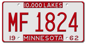 1962 MINNESOTA STATE LICENSE PLATE--