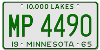 1965 MINNESOTA STATE LICENSE PLATE--EMBOSSED WITH YOUR CUSTOM NUMBER - This plate also used in 1966 and 1967