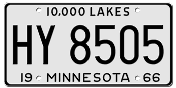 1966 MINNESOTA STATE LICENSE PLATE--EMBOSSED WITH YOUR CUSTOM NUMBER - This plate also used in 1966 and 1967