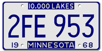 1968 MINNESOTA STATE LICENSE PLATE-- - This plate also used in 1969 and 1970