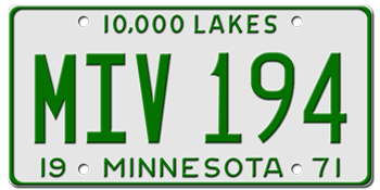 1971 MINNESOTA STATE LICENSE PLATE--EMBOSSED WITH YOUR CUSTOM NUMBER - This plate also used in 1972 and 1973