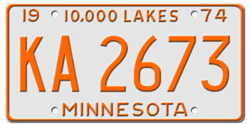 1974 MINNESOTA STATE LICENSE PLATE--EMBOSSED WITH YOUR CUSTOM NUMBER - This plate also used in 75, 76, and 1977