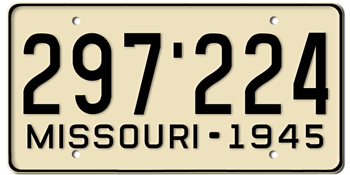 1945 MISSOURI STATE LICENSE PLATE - EMBOSSED WITH YOUR CUSTOM NUMBER