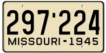 1945 MISSOURI STATE LICENSE PLATE - 