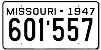 1947 MISSOURI STATE LICENSE PLATE - EMBOSSED WITH YOUR CUSTOM NUMBER
