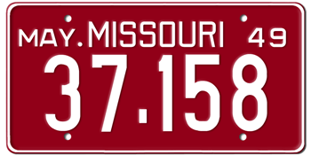 1949 MISSOURI STATE LICENSE PLATE--