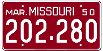 1950 MISSOURI STATE LICENSE PLATE--