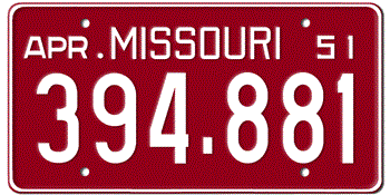 1951 MISSOURI STATE LICENSE PLATE--EMBOSSED WITH YOUR CUSTOM NUMBER