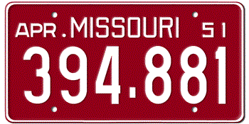 1951 MISSOURI STATE LICENSE PLATE--