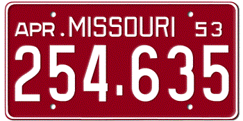 1953 MISSOURI STATE LICENSE PLATE--