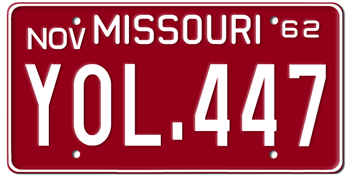 1962 MISSOURI STATE LICENSE PLATE--EMBOSSED WITH YOUR CUSTOM NUMBER