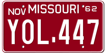 1962 MISSOURI STATE LICENSE PLATE--