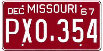 1967 MISSOURI STATE LICENSE PLATE--