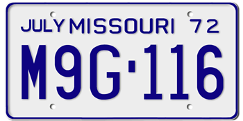 1972 MISSOURI STATE LICENSE PLATE--EMBOSSED WITH YOUR CUSTOM NUMBER