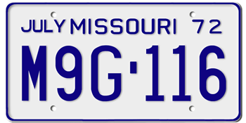 1972 MISSOURI STATE LICENSE PLATE--