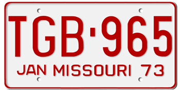 1973 MISSOURI STATE LICENSE PLATE--EMBOSSED WITH YOUR CUSTOM NUMBER