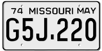 1974 MISSOURI STATE LICENSE PLATE--EMBOSSED WITH YOUR CUSTOM NUMBER