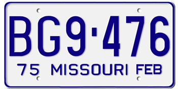 1975 MISSOURI STATE LICENSE PLATE--EMBOSSED WITH YOUR CUSTOM NUMBER