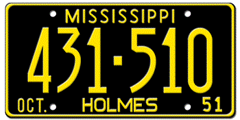 1951 MISSISSIPPI STATE LICENSE PLATE--EMBOSSED WITH YOUR CUSTOM NUMBER
