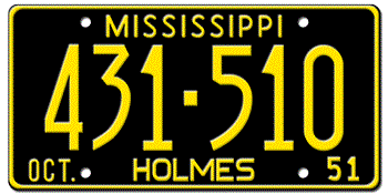 1951 MISSISSIPPI STATE LICENSE PLATE--