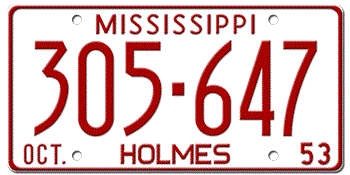 1953 MISSISSIPPI STATE LICENSE PLATE--