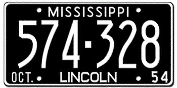 1954 MISSISSIPPI STATE LICENSE PLATE--EMBOSSED WITH YOUR CUSTOM NUMBER