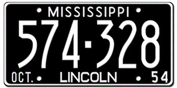 1954 MISSISSIPPI STATE LICENSE PLATE--